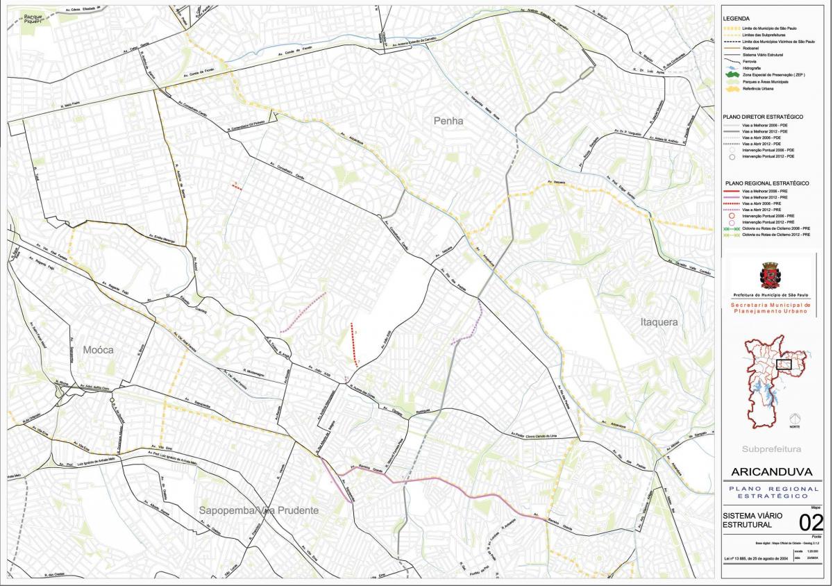 מפה של Aricanduva-Vila פורמוזה סאו פאולו - כבישים