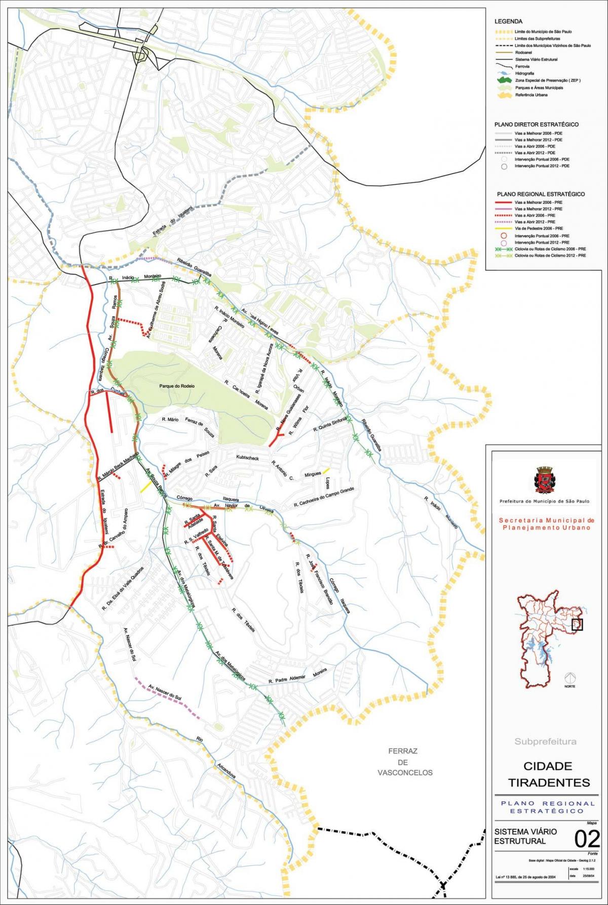 מפה של Cidade Tiradentes סאו פאולו - כבישים