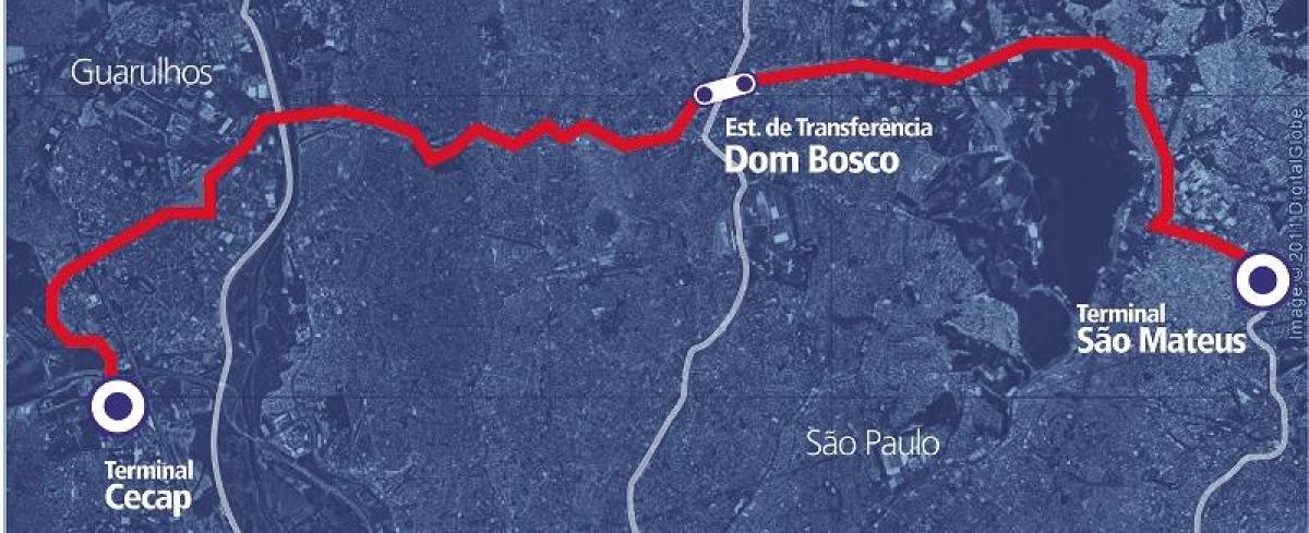 מפה של corredor BRT metropolitano Perimetral Leste