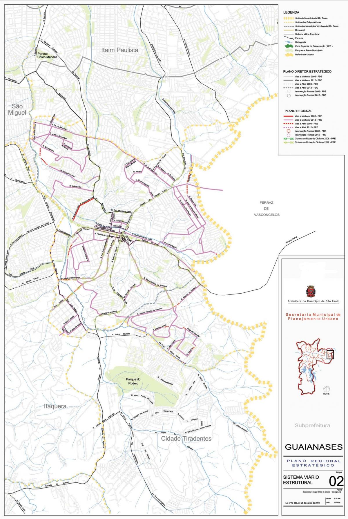 מפה של Guaianases סאו פאולו - כבישים