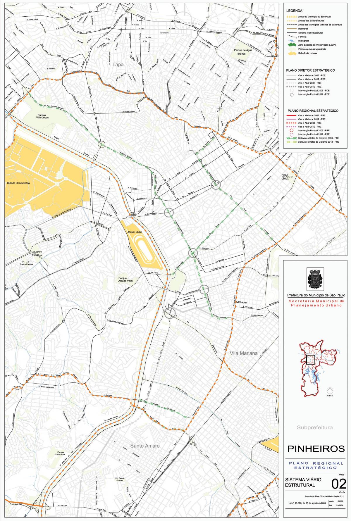 מפה של Pinheiros סאו פאולו - כבישים