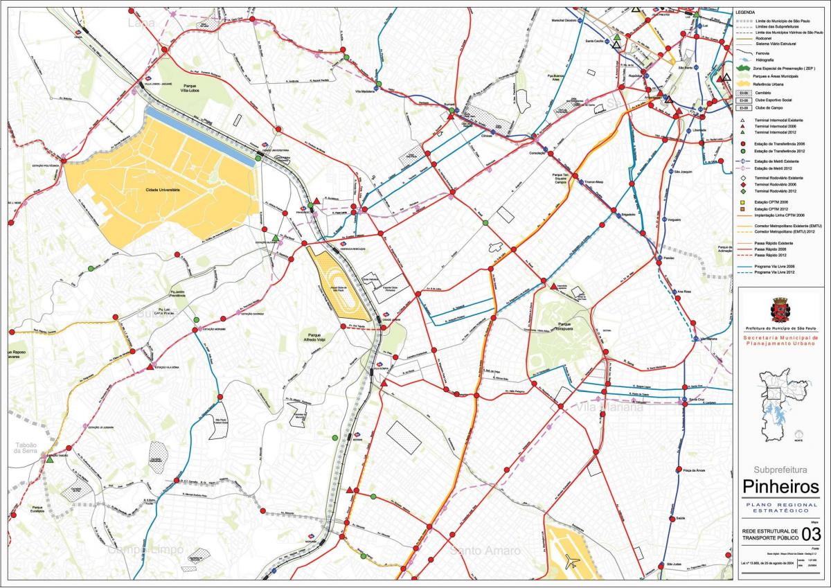 מפה של Pinheiros סאו פאולו - תחבורה ציבורית