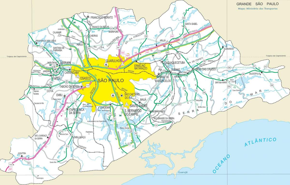 מפה של כבישים בפאתי סאו פאולו