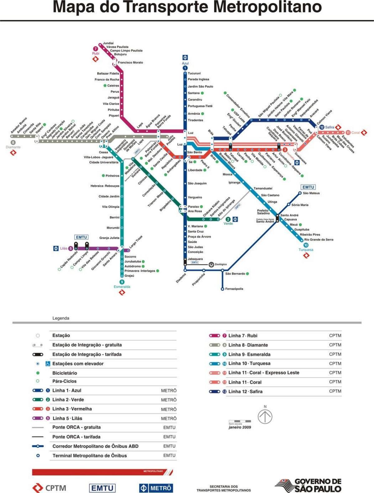 מפה של סאו פאולו CPTM תחבורה