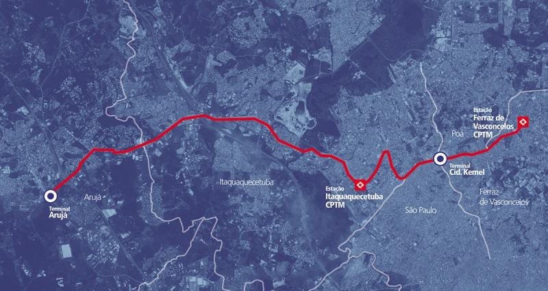 מפה של corredor BRT metropolitano Perimetral אלטו Tietê