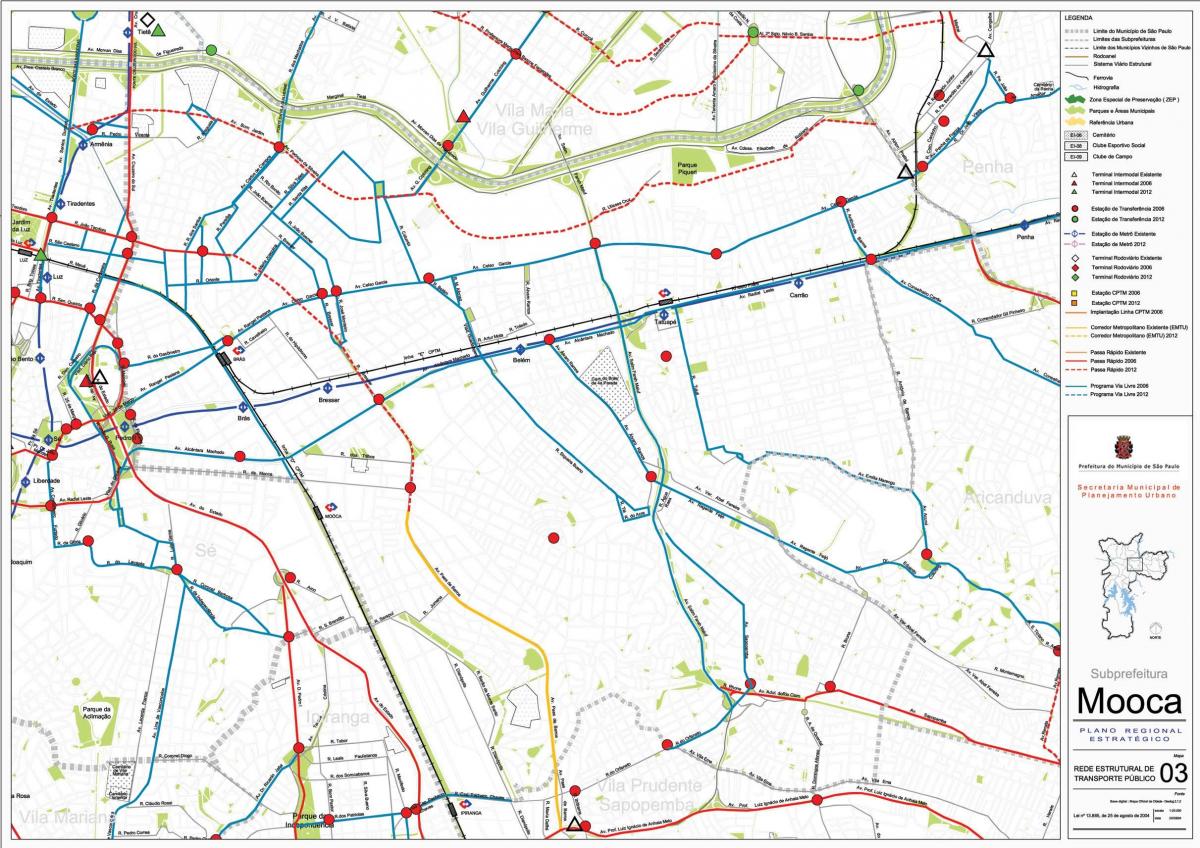 מפה של Mooca סאו פאולו - תחבורה ציבורית