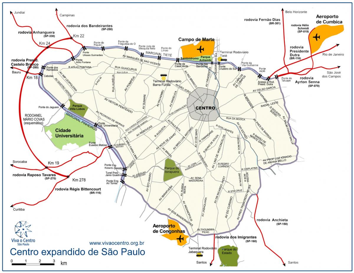 מפת גדול במרכז סאו פאולו