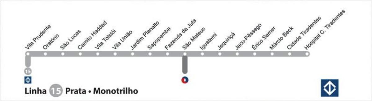 מפה של סאו פאולו מסילה - קו 15 - כסף