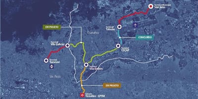 מפה של corredor Metropolitano Guarulhos - Tucuruvi